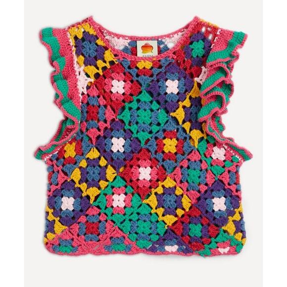 FARM Rio Sweaters - Farm Rio Crochet Square Colorful Vest NWT